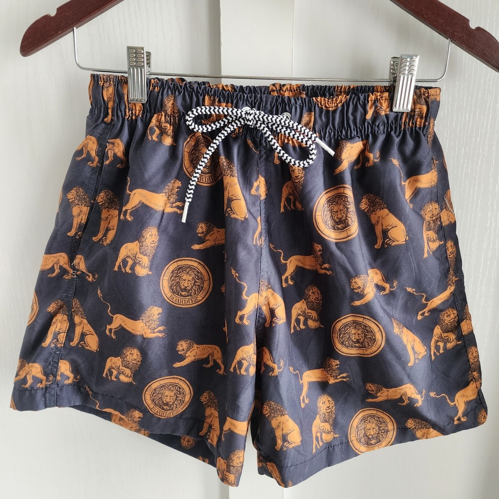 Boardies Apparel Mens Lion Print Swim Trunks Black Gold Graphic Shorts Small